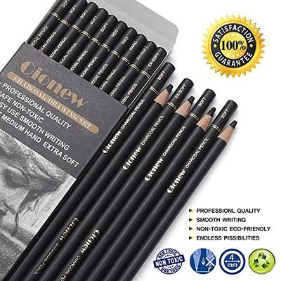 Qionew Professional Charcoal Pencils Drawing Set - 10 Pieces Super Soft,  Soft, Medium & Hard Charcoal Pencils for Drawing, Sketching, Shading,  Beginners & Artists - Yahoo Shopping