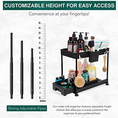 Double Sliding 2PC Under Sink Organizer, 2 Tier Bathroom Organizer with 2  Cup 8 Hooks, Multi-purpose Under Cabinet Storage Rack, Under Sink Organizers  and Storage for Home Kitchen Organization