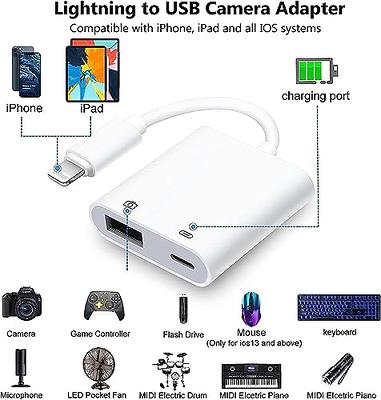 Apple Lightning to USB Camera Adapter USB 3.0 OTG Cable Adapter Compatible  with iPhone/iPad,USB Female Supports Connect Card Reader,U