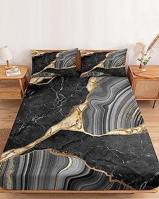 Teal Marble Comforter Set King,Blue Gold Marble Bedding, Abstract