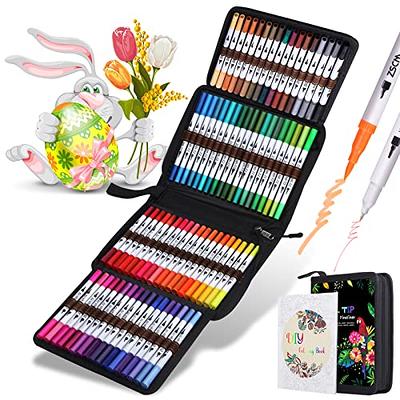 RIANCY Coloring Markers 100 Dual Tip Brush Marker Pens Fine Point