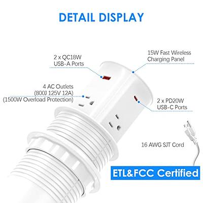 ANNQUAN Automatic Pop Up Countertop Outlet with 15W Wireless Charger,4 AC,  2 USB A and 2 USB C,Max 20W Power Delivery 3.15inch Desk Power  Grommet,9-in-1 Power Strip for Home/Office(White) - Yahoo Shopping