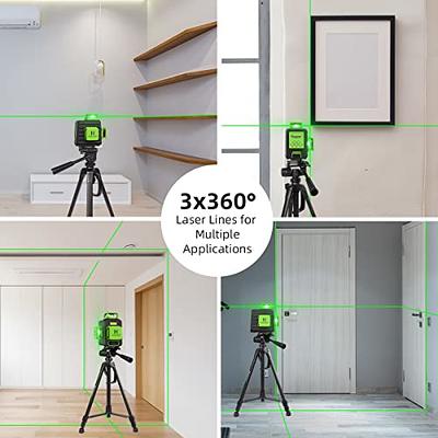 Huepar 3x360°Laser Level with 2 Li-ion Batteries 3D Outdoor Green Cross  Line Self Leveling for Construction/Picture Hanging Hard Case，Magnetic