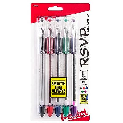 Pentel R.S.V.P. Ballpoint Pens, Fine Point, 0.7 mm, Clear Barrel, Blue Ink,  Pack of12