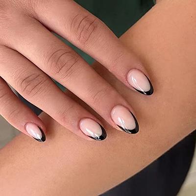 24Pcs French False Nails Almond Fake Nails With Glue Press On