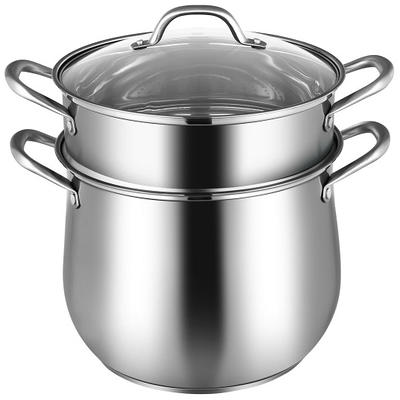 Bergner Essentials 2.6-Quart Stainless Steel Soup Pot with Tempered Glass Lid and Steamer Insert - Silver - 2.6 Quart