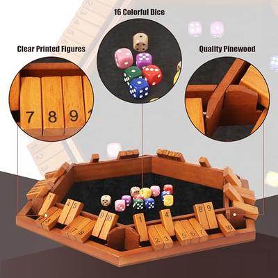 AMEROUS Upgraded 1-6 Players Shut The Box Dice Game, Wooden Board Table  Math Game with 16 Dice for Kids Adults, Family Classroom Home Party or Pub