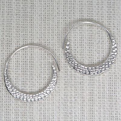  Hammered Shiny Sterling Silver Handmade Crescent Boho