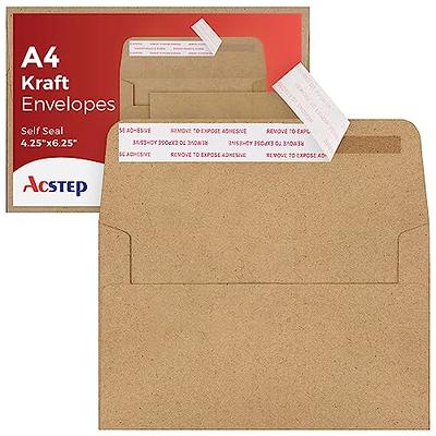 ACSTEP 50Pack Brown Kraft A4 Envelopes 4-1/4 X6-1/4 Inch Self seal