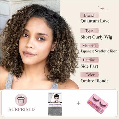 Quantum Love Human Hair Wigs Curly Wave Side Part Wig Short Bob