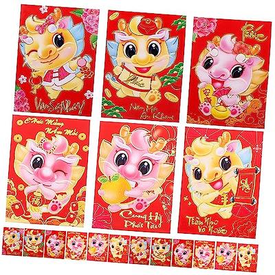 ELLZK Chinese Red Envelopes Lucky Money Envelopes 2024 Chinese New Year  Dragon Year Envelope Small (6 Patterns 36 Pcs) Gold