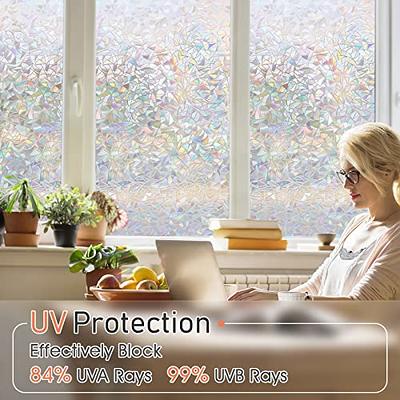 Stained Glass Window Film: Rainbow Window Film with 3D Holographic, Sun  Blocking Non-Adhensive Window Stickers for Home Office