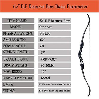 TBOW 62” ILF Recurve Bow with Gordon Limbs 30-50Lbs for Adult Archery  Competition Athletic Right Hand