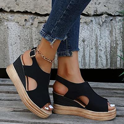 Women Platform Sandals Fashion Summer Open Toe Breathable Wedge Heel  Slippers