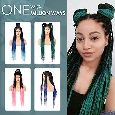 36 Box Braided Wigs for Women Knotless Braids Lace Frontal Wig With Baby  Hair Embroidery Full double Lace Front Braid Wig Synthetic Ombre Burgundy