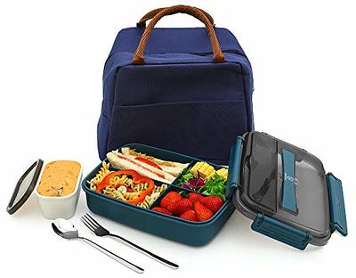  HAIXIN Bento Box for Kids - Insulated Lunch Box with Thermos  for Hot Food, Leak-proof Kids Lunch Box with Cutlery and Snack Box,  4-Compartments Lunch Container for School Outdoors Office (Blue)