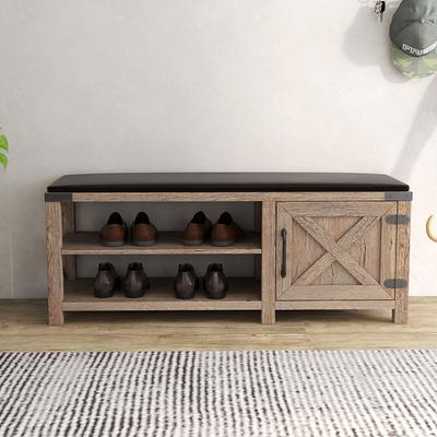 Wood Shoe Bench with Two-Tier Shoe Rack & Door Entryway Bench - Yahoo  Shopping