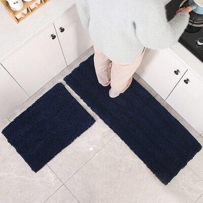 NICETOWN Grey Bathroom Rug Sets, Extra Thick Bath Rugs for Bathroom,  Anti-Slip Soft Plush Chenille Shaggy Bath Mats, Living Room Bedroom Mats,  Water