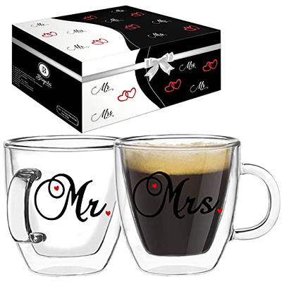 Bisyata Mr and Mrs Gifts - Mr & Mrs Espresso Cups 5.4oz - Gift for Couple,  christmas, Wedding, Engagement, Anniversary, Bridal Shower - Double Wall  Borosilicate Glass Mugs - Set of 2 - Yahoo Shopping