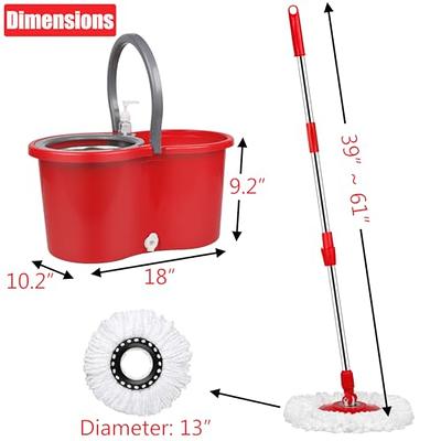 Mop and Bucket with Wringer Set, 360 Spin Mop and Bucket with 3 Replacement  Heads, Stainless Steel Mop Bucket 61 Inch Adjustable Handle for Floor