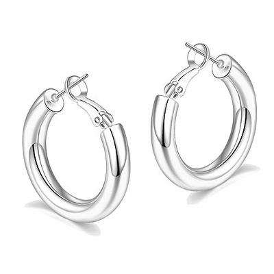 Women's Sterling Silver Hoop Earring with Click Top - Silver (30mm)