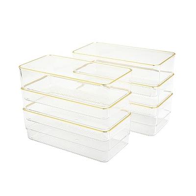 SimpleSort 6-Piece Stackable Clear Drawer Organizer Set, 9 x 3 x 2  Rectangle Trays, Narrow Makeup Vanity Storage Bins and Office Desk Drawer  Dividers, Made in USA