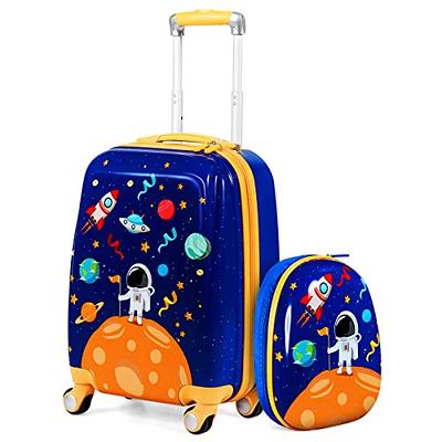 GYMAX 2Pc Kid Carry On Luggage Set, 12 & 18 Kids Suitcase with 4 Spinner  Wheels, Travel Rolling Trolley