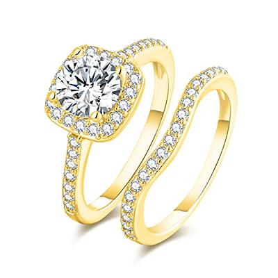YOYEEWYNS 18K Gold Plated Anniversary Rings Engagement Wedding Band for  Women Three-in-One Halo Cubic Zirconia Bridal Set Size 10 - Yahoo Shopping