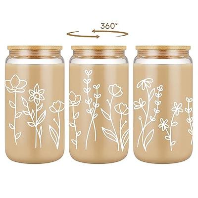 Wildflower Iced Coffee Cup with Lid & Straw, 16oz Tumbler, Cute Boho Iced Coffee  Glass