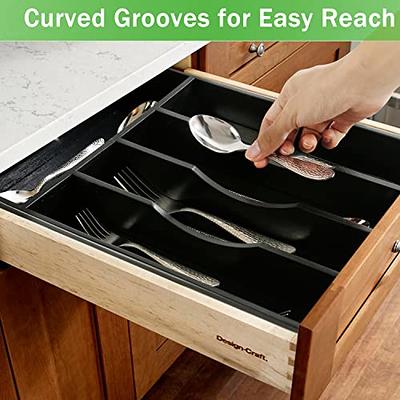 Silverware Drawer Organizer, Mesh Utensil Organizer for Kitchen Drawers,  Silverware Tray with Interlocking Arm, Narrow Utensil holder for Flatware,  Forks, Spoons, Knives (Set of 6) 