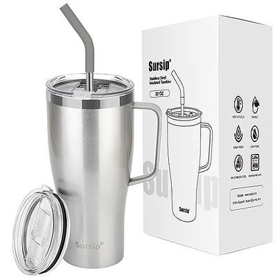 Sursip 32 oz Insulated Tumbler with Handle and Straw Lid, Vacuum Stainless  Steel Cup, Keep Drinks Cold/Hot, Dishwasher Safe, Fit in Car Holder, Travel  Coffee Mug for Home/Office/Camping (Flash Silver) - Yahoo