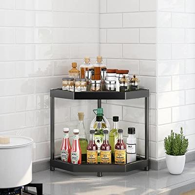 mDesign Steel/Plastic 2-Tier Bathroom Organizer Corner Shelf - Clear/Matte  Black