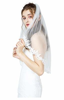 EllieHouse Womens Long Cathedral Length 1 Tier Pearl Wedding Bridal Veil  With Metal Comb HD34