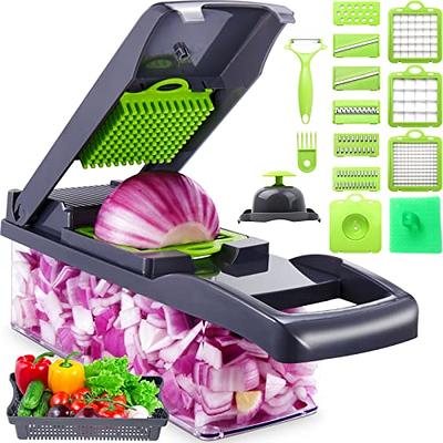 Mueller 4-Blade Onion Chopper, Vegetable Chopper, Grape Cutter, Egg and Cheese Slicer with Container