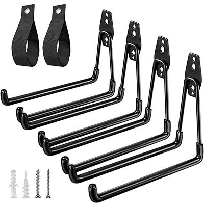 KURUI Ladder Hooks for Garage Wall, 4 Pack Large Garage Storage Hanger for  Bike Extension Cord Tool Cable, Wall Mount l Utility Hooks, Black Heavy