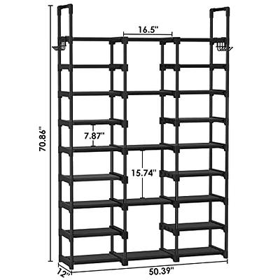 Simplify Black Metal Shoe Rack, 7 Tier Double Wide Shoe Closet