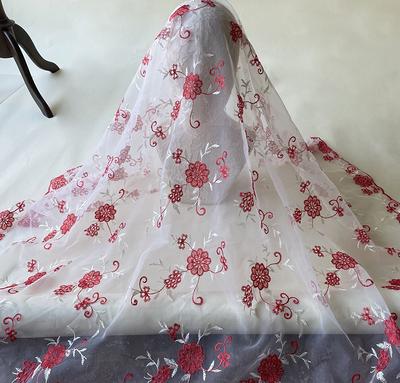 Red Floral Corded Dress Fabric