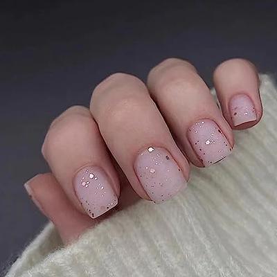 24Pcs Almond Press on Nails Y2K Star Diamond Designs for Cool Girls Nude  Color Fake Nails for Women Fukk Cover False Nail Tips