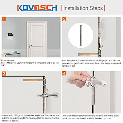 KOVOSCH 2 Pack Hinge Pin Door Stopper Brushed Satin Nickel - Adjustable  Heavy Duty Hinge Pin Door Stop with White Rubber Bumper Tips