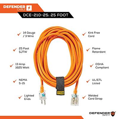 Defender Cable 14/3 Gauge, 25 ft SJTW Contractor Grade Extension