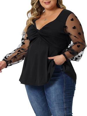 Unique Bargains Women's Plus Size Panel Heart Sheer Mesh Long Sleeve Shirts  Blouses 3X Black - Yahoo Shopping