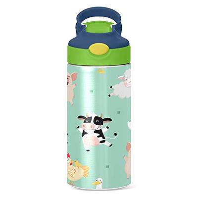 MCHIVER Farm Animal Cartoon Kids Water Bottle with Straw Insulated