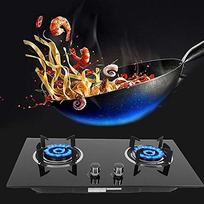 MIDUO 73cm Stainless Steel Gas Cooktop Stove Top 2 Burners Built-in Natural  Gas Cooker with Tempered Glass Black