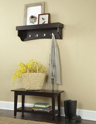 40 Castleton Mango Wood Bench and Coat Hook with Shelf Driftwood -  Alaterre Furniture - Yahoo Shopping