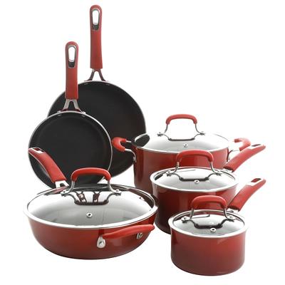 Gibson Home Crawson 7Pc Stainless Steel Cookware Set Chrome Red