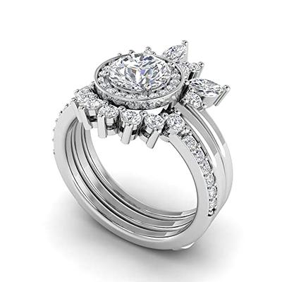 Trio Bridal Set, Oval Morganite Engagement Ring Moissanite Tiara Ring Guard  14k White Gold 7x9mm