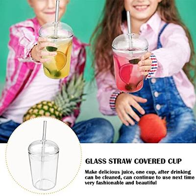 2 Set Drinks Glass Cup with Lid Straw Juice Coffee Milk Tea Beer Cup Can  Shape Glass Cup Clear Glass Tumbler Wide Mouth Glass Cup