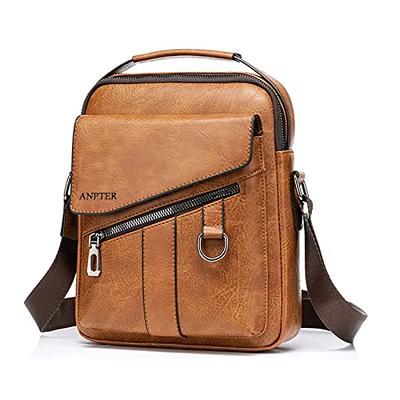 Leathario Men PU Shoulder Bag Small Men Messenger Bag Crossbody Satchel Bag  ipad Bag for Men (Black