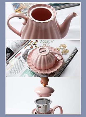 Amazingware Royal Teapot, Porcelain Tea Pot with Stainless Steel Infuser,  with a Filter for Loose Tea, Pumpkin Fluted Shape - 28 oz, Pink - Yahoo  Shopping