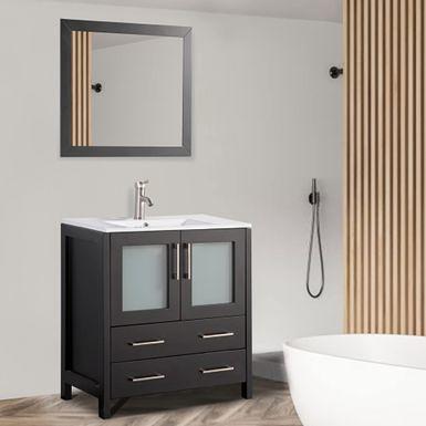 Euroco 18.07 inchw Bathroom Vanity with Sink,Bathroom Cabinet with 2 Doors & Drawer, White